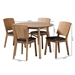 Baxton Studio Denmark Mid-Century Modern Black Fabric and French Oak Brown Finished Rubberwood 5-Piece Dining Set - Denmark-French Oak-5PC Dining Set