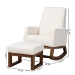Baxton Studio Yashiya Mid-Century Modern Off-White Boucle Upholstered and Walnut Brown Finished Wood 2-Piece Rocking Chair and Ottoman Set - BBT5199-Cream/Walnut Set
