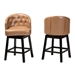 Baxton Studio Theron Mid-Century Transitional Tan Faux Leather and Espresso Brown Finished Wood 2-Piece Swivel Counter Stool Set - BBT5210C-Tan/Dark Brown-CS