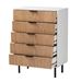 Baxton Studio Karima Mid-Century Modern Two-Tone White and Natural Brown Finished Wood and Black Metal 5-Drawer Storage Cabinet - LCF20158-White/Tan-5DW-Cabinet