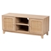 Baxton Studio Elsbeth Mid-Century Modern Light Brown Finished Wood and Natural Rattan 2-Door TV Stand
