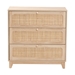 Baxton Studio Elsbeth Japandi Oak Brown Finished Wood and Natural Rattan 3-Drawer Storage Cabinet - LC22040703-Rattan-3DW Cabinet