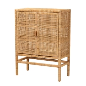 Baxton Studio Vivan Modern Bohemian Natural Brown Rattan and Mahogany Wood 3-Shelf Storage Cabinet