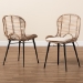 bali & pari Brenna Modern Bohemian Greywashed Rattan and Black Metal 2-Piece Dining Chair Set - Bianca-Light Grey Rattan-DC