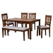Baxton Studio Florencia Modern Grey Fabric and Walnut Brown Finished Wood 6-Piece Dining Set
