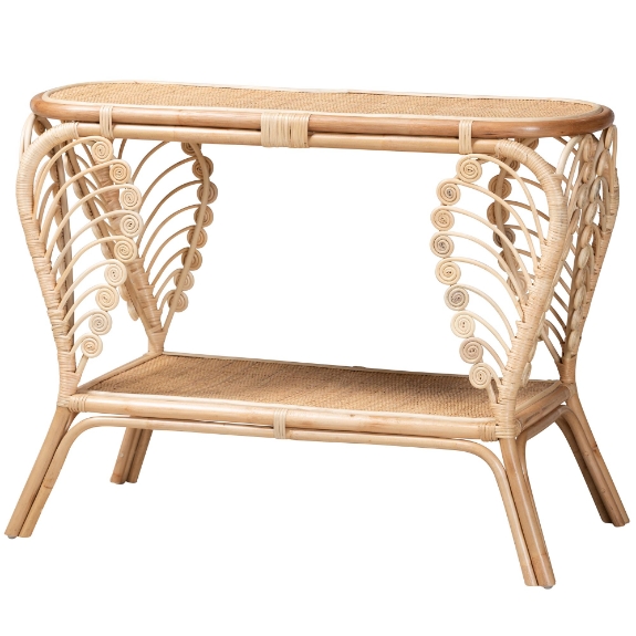 Baxton Studio Bastet Modern Bohemian Natural Brown Rattan 2-Tier Console Table