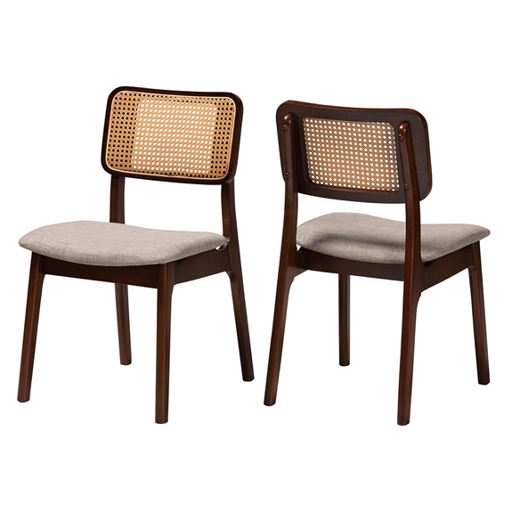 Baxton Studio Dannon Mid-Century Modern Grey Fabric and Walnut Brown Finished Wood 2-Piece Dining Chair Set