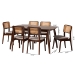 Baxton Studio Dannon Mid-Century Modern Grey Fabric and Walnut Brown Finished Wood 7-Piece Dining Set - CS001C-Walnut/Light Grey-7PC Dining Set