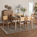 Baxton Studio Dannon Mid-Century Modern Grey Fabric and Natural Oak Finished Wood 7-Piece Dining Set - CS001C-Natural Oak/Light Grey-7PC Dining Set