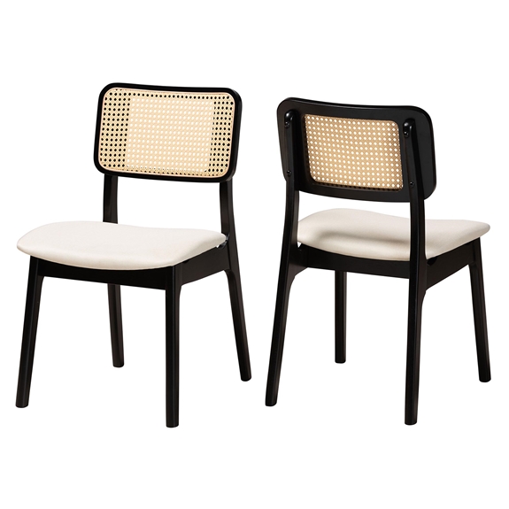 Baxton Studio Dannon Mid-Century Modern Cream Fabric and Black Finished Wood 2-Piece Dining Chair Set