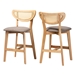 Baxton Studio Dannell Mid-Century Modern Grey Fabric and Natural Oak Finished Wood 2-Piece Counter Stool Set