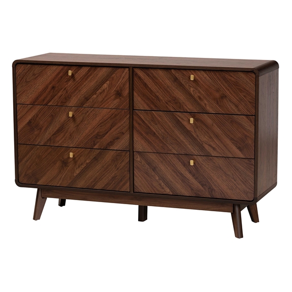 Baxton Studio Graceland Mid-Century Modern Transitional Walnut Brown Finished Wood 6-Drawer Dresser