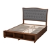 Baxton Studio Kalare Classic Transitional Grey Fabric and Walnut Brown Finished Wood King Size Platform Storage Bed - MG9767/6001-1S-King