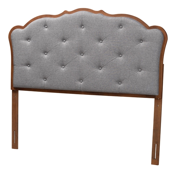 Baxton Studio Leandra Classic and Traditional Grey Fabric and Walnut Brown Finished Wood King Size Headboard