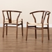 Baxton Studio Paxton Modern Dark Brown Finished Wood 2-Piece Dining Chair Set - Y-A-Dark Brown/Rope-Wishbone-Chair
