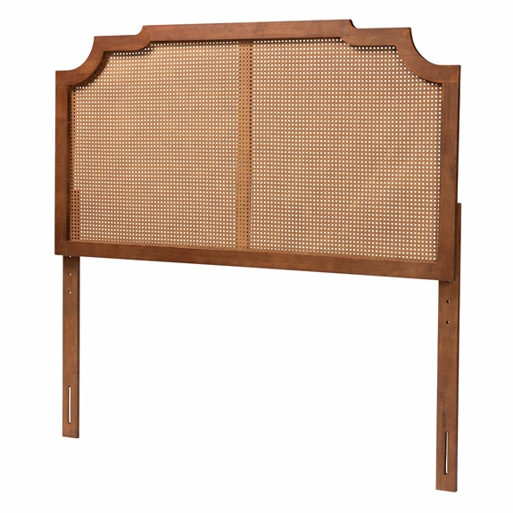 Baxton Studio Fortuna Classic and Traditional Ash Walnut Finished Wood Queen Size Headboard with Rattan