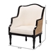 bali & pari Elizette Traditional French Beige Fabric and Black Finished Wood Accent Chair - SEA689-Black wood-BM02/White-F00