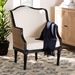 bali & pari Elizette Traditional French Beige Fabric and Black Finished Wood Accent Chair - SEA689-Black wood-BM02/White-F00