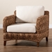 bali & pari Vevina Modern Bohemian Dark Brown Mahogany Wood and Woven Seagrass Arm Chair - DCWH 10016-Mahogany/White Cushions-CC