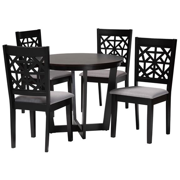Baxton Studio Jamie Moden Grey Fabric and Dark Brown Finished Wood 5-Piece Dining Set