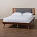 Baxton Studio Delfina Mid-Century Modern Dark Grey Fabric and Walnut Brown Finished Wood Full Size Platform Bed - MG0005-1/0004-Rattan-Full