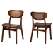 Baxton Studio Hesper Mid-Century Modern Walnut Brown Finished Wood and Rattan 2-Piece Dining Chair Set