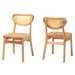 Baxton Studio Nenet Mid-Century Modern Oak Brown Finished Wood and Rattan 2-Piece Dining Chair Set
