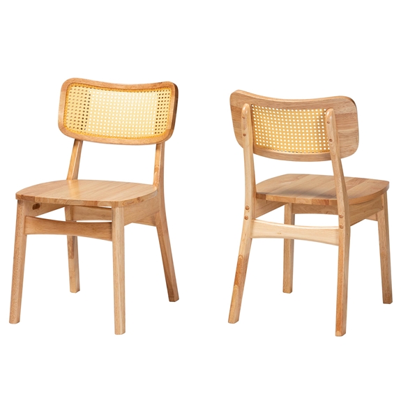 Baxton Studio Tadeo Mid-Century Modern Oak Brown Finished Wood and Rattan 2-Piece Dining Chair Set