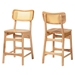 Baxton Studio Tadeo Mid-Century Modern Oak Brown Finished Wood and Rattan 2-Piece Counter Stool Set