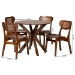 Baxton Studio Giuliana Mid-Century Modern Walnut Brown Finished Wood and Woven Rattan 5-Piece Dining Set - RH253C-Walnut Rattan-Round-5PC Dining Set