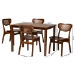 Baxton Studio Jeriah Mid-Century Modern Walnut Brown Finished Wood and Woven Rattan 5-Piece Dining Set - RH253C-Walnut Rattan-Rectangle-5PC Dining Set