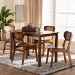 Baxton Studio Jeriah Mid-Century Modern Walnut Brown Finished Wood and Woven Rattan 5-Piece Dining Set - RH253C-Walnut Rattan-Rectangle-5PC Dining Set