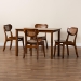 Baxton Studio Jeriah Mid-Century Modern Walnut Brown Finished Wood and Woven Rattan 5-Piece Dining Set - RH253C-Walnut Rattan-Rectangle-5PC Dining Set