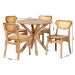 Baxton Studio Donato Mid-Century Modern Oak Brown Finished Wood and Rattan 5-Piece Dining Set - RH256C-Natural Rattan-Round-5PC Dining Set