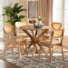 Baxton Studio Donato Mid-Century Modern Oak Brown Finished Wood and Rattan 5-Piece Dining Set - RH256C-Natural Rattan-Round-5PC Dining Set