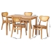 Baxton Studio Haviland Mid-Century Modern Oak Brown Finished Wood and Rattan 5-Piece Dining Set - RH256C-Natural Rattan-Rectangle-5PC Dining Set
