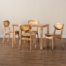 Baxton Studio Haviland Mid-Century Modern Oak Brown Finished Wood and Rattan 5-Piece Dining Set - RH256C-Natural Rattan-Rectangle-5PC Dining Set