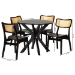 Baxton Studio Linnet Mid-Century Modern Dark Brown Finished Wood and Rattan 5-Piece Dining Set - RH254C-Natural Rattan/DB-Round-5PC Dining Set