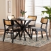 Baxton Studio Linnet Mid-Century Modern Dark Brown Finished Wood and Rattan 5-Piece Dining Set - RH254C-Natural Rattan/DB-Round-5PC Dining Set