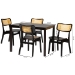 Baxton Studio Estera Mid-Century Modern Dark Brown Finished Wood and Rattan 5-Piece Dining Set - RH254C-Natural Rattan/DB-Rectangle-5PC Dining Set