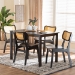 Baxton Studio Estera Mid-Century Modern Dark Brown Finished Wood and Rattan 5-Piece Dining Set - RH254C-Natural Rattan/DB-Rectangle-5PC Dining Set