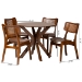 Baxton Studio Linnet Mid-Century Modern Walnut Brown Finished Wood and Rattan 5-Piece Dining Set - RH254C-Walnut Rattan-Round-5PC Dining Set