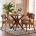 Baxton Studio Linnet Mid-Century Modern Walnut Brown Finished Wood and Rattan 5-Piece Dining Set - RH254C-Walnut Rattan-Round-5PC Dining Set