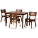 Baxton Studio Estera Mid-Century Modern Walnut Brown Finished Wood and Rattan 5-Piece Dining Set - RH254C-Walnut Rattan-Rectangle-5PC Dining Set