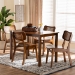 Baxton Studio Estera Mid-Century Modern Walnut Brown Finished Wood and Rattan 5-Piece Dining Set - RH254C-Walnut Rattan-Rectangle-5PC Dining Set