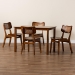 Baxton Studio Estera Mid-Century Modern Walnut Brown Finished Wood and Rattan 5-Piece Dining Set - RH254C-Walnut Rattan-Rectangle-5PC Dining Set