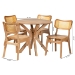 Baxton Studio Camilo Mid-Century Modern Oak Brown Finished Wood and Rattan 5-Piece Dining Set - RH257C-Natural Rattan-Round-5PC Dining Set