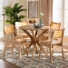 Baxton Studio Camilo Mid-Century Modern Oak Brown Finished Wood and Rattan 5-Piece Dining Set - RH257C-Natural Rattan-Round-5PC Dining Set