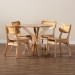 Baxton Studio Camilo Mid-Century Modern Oak Brown Finished Wood and Rattan 5-Piece Dining Set - RH257C-Natural Rattan-Round-5PC Dining Set