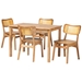 Baxton Studio Dulcet Mid-Century Modern Oak Brown Finished Wood and Rattan 5-Piece Dining Set